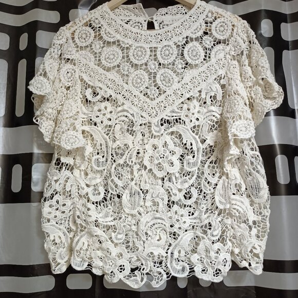 🌸 **Effortless Elegance with Adiva's Lace Flutter Sleeve Shirt!** 🌸 - Picture 1 of 5